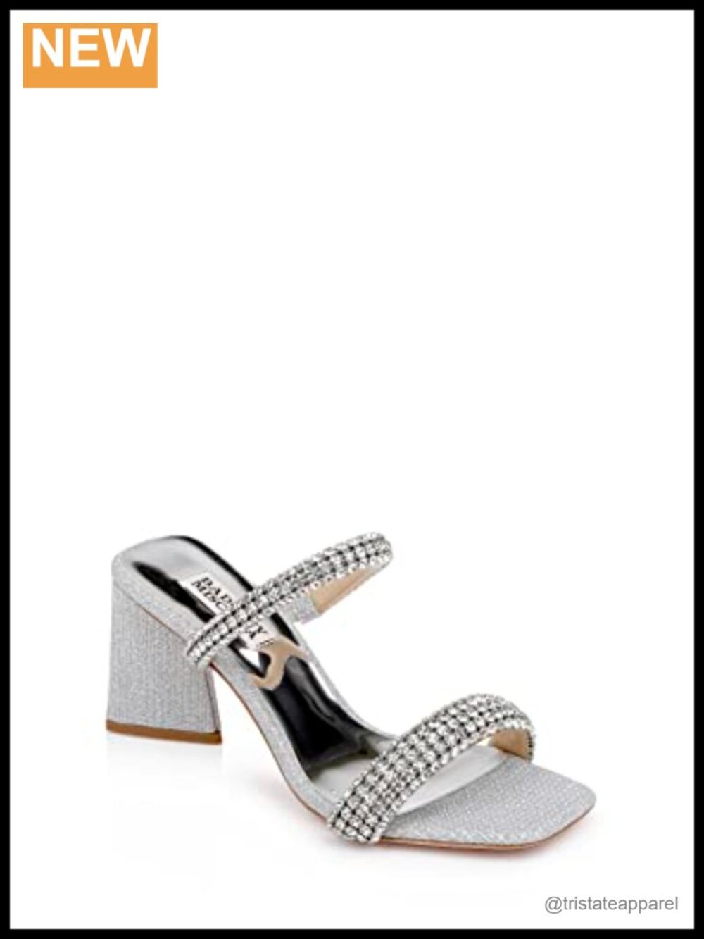Badgley Mischka Frankie Bejeweled Block Heel Slide Sandal Leather Slingback